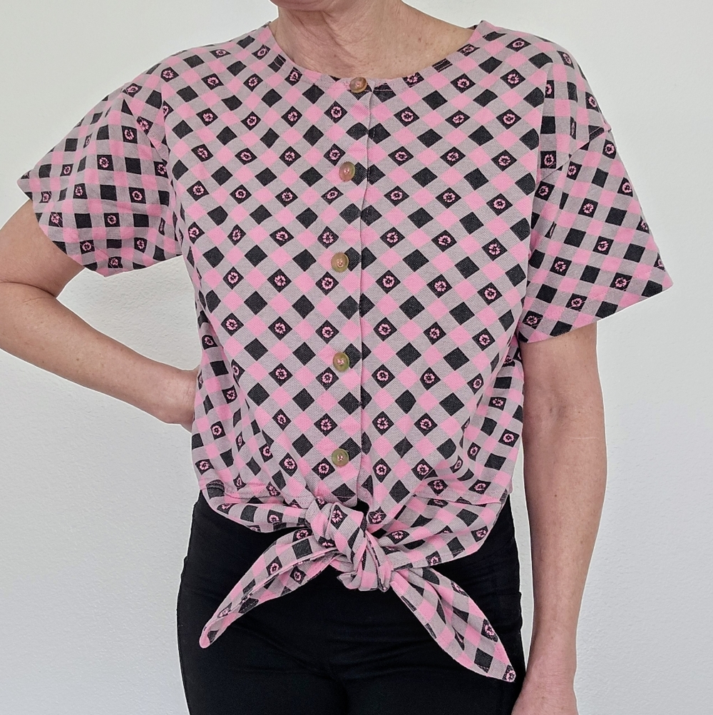 💞VTG 80s New Wave Front Tie Button Down Shirt - Picture 1 of 7
